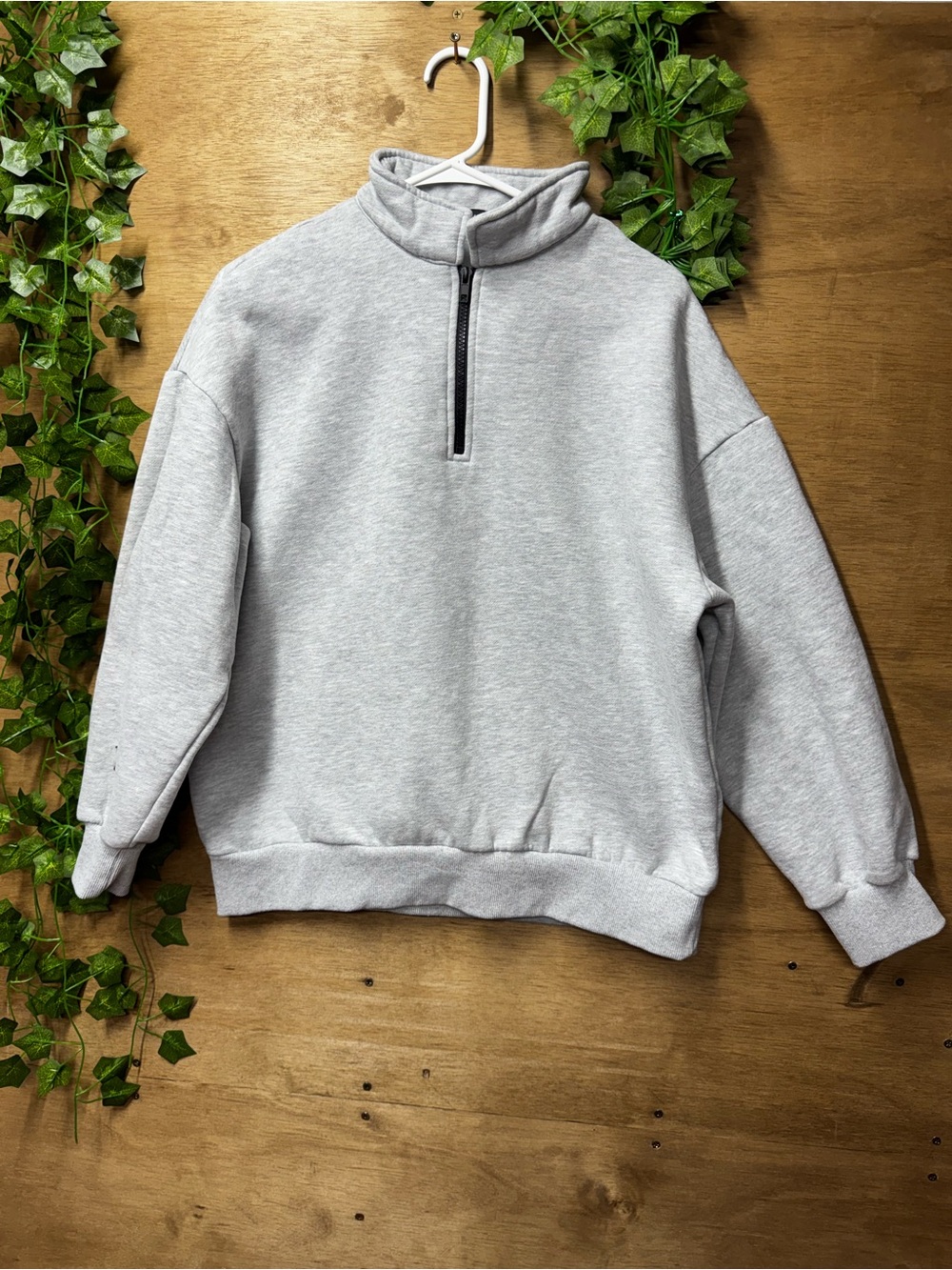 Women’s Light Gray Half-Zip Pullover Sweatshirt